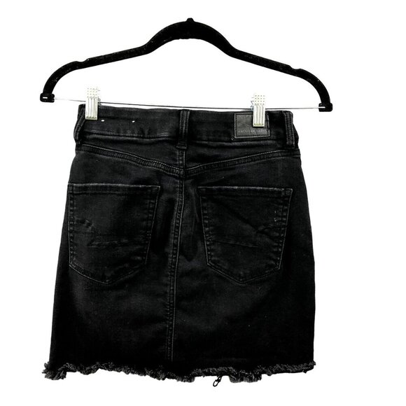 American Eagle Curvy Hi Rise Mini Jean Skirt Size 0 Next Level Stretch Black - Picture 2 of 10